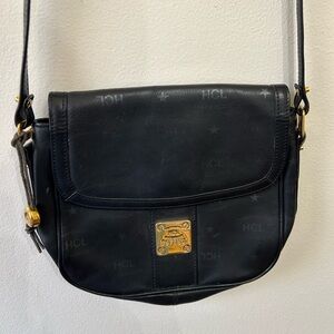 Black HCL Genuine Leather Crossbody Bag with Gold Plate